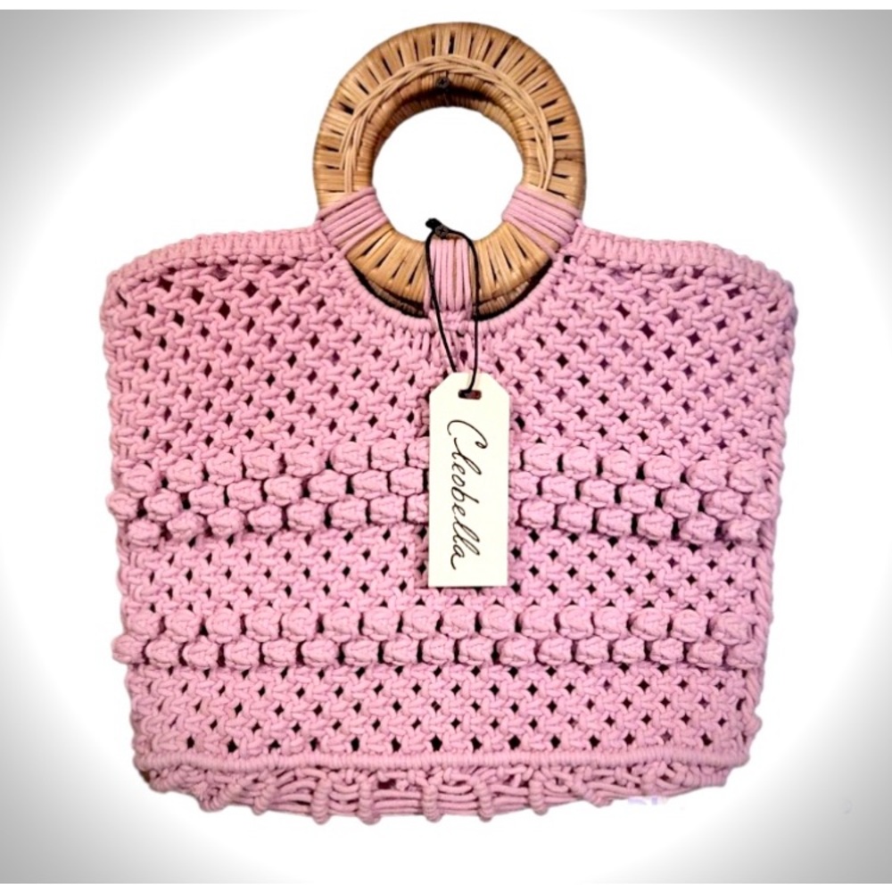 🌸 Cleobella Woven Tote ! Fab Pink Bohemian Tote with Bamboo Handles, NWT ! 🌸